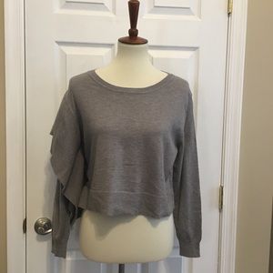 Zara Gray Cropped Knit Top with Ruffled Side